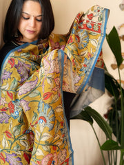 Handpainted Kalamkari Dupatta with Thread & Mirror Handwork in Chanderi Silk