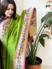 Bandhani with Woven Paithani Dupatta in Fine Blended Silk