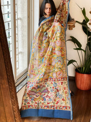 Handpainted Kalamkari Dupatta with Thread & Mirror Handwork in Chanderi Silk