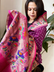 Bandhani with Woven Paithani Dupatta in Fine Blended Silk