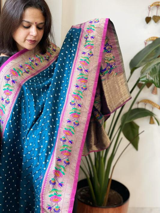 Bandhani with Woven Paithani Dupatta in Fine Blended Silk