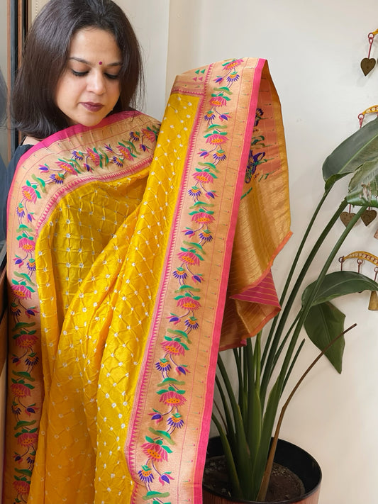 Bandhani with Woven Paithani Dupatta in Fine Blended Silk