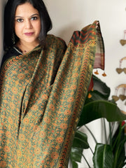 Green Ajrakh Handblock Printed Dupatta on Chanderi Silk