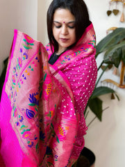 Bandhani with Woven Paithani Dupatta in Fine Blended Silk