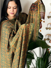 Green Ajrakh Handblock Printed Dupatta on Chanderi Silk