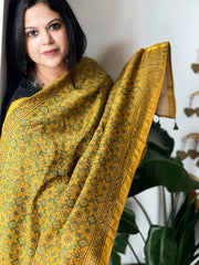 Mustard Ajrakh Handblock Printed Dupatta on Chanderi Silk