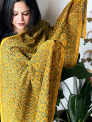Mustard Ajrakh Handblock Printed Dupatta on Chanderi Silk