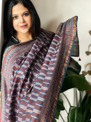 Blue Ajrakh Handblock Printed Dupatta on Chanderi Silk
