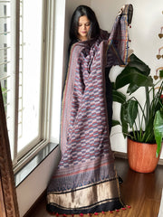 Blue Ajrakh Handblock Printed Dupatta on Chanderi Silk