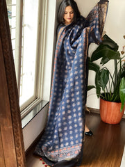 Blue Ajrakh Handblock Printed Dupatta on Chanderi Silk