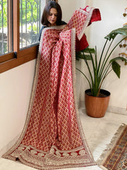 Maroon Woven Bandhej Banarasi Dupatta in Fine Georgette with Zardosi Work