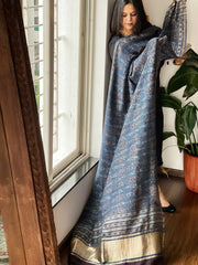 Blue Ajrakh Handblock Printed Dupatta on Chanderi Silk