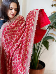 Red Woven Bandhej Banarasi Dupatta in Fine Georgette with Zardosi Work