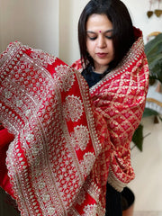Red Woven Bandhej Banarasi Dupatta in Fine Georgette with Zardosi Work