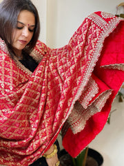 Red Woven Bandhej Banarasi Dupatta in Fine Georgette with Zardosi Work