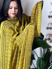 Mustard Ajrakh Handblock Printed Dupatta on Chanderi Silk