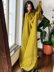 Mustard Ajrakh Handblock Printed Dupatta on Chanderi Silk