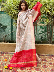 Grey Handwoven Ikat Dupatta Pure Silk-Cotton