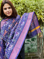 Blue Handwoven Ikat Dupatta Pure Silk-Cotton