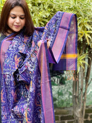 Blue Handwoven Ikat Dupatta Pure Silk-Cotton