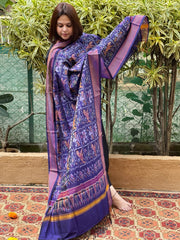 Blue Handwoven Ikat Dupatta Pure Silk-Cotton