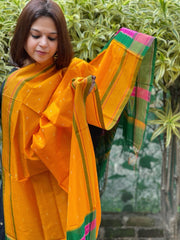 Yellow Handwoven Ikat Dupatta Pure Silk-Cotton