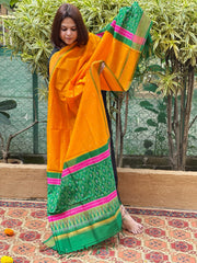 Yellow Handwoven Ikat Dupatta Pure Silk-Cotton