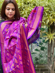 Purple Handwoven Ikat Dupatta Pure Silk-Cotton