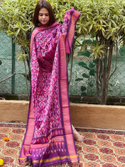 Lite Pink Handwoven Ikat Dupatta Pure Silk-Cotton