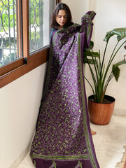 Purple Handmade Kantha Dupatta in Pure Cotton