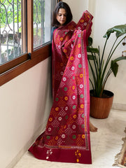 Maroon Handmade Kantha Dupatta in Pure Cotton
