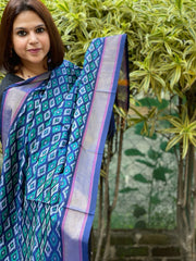 Blue Handwoven Ikat Dupatta Pure Silk-Cotton