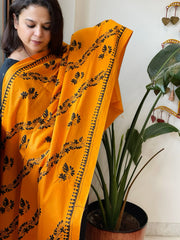 Orangish Yellow Handmade Kantha Dupatta in Pure Cotton