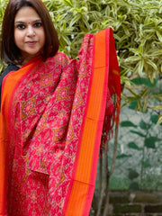 Red Handwoven Ikat Dupatta Pure Silk-Cotton