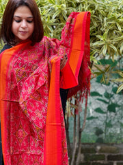 Red Handwoven Ikat Dupatta Pure Silk-Cotton