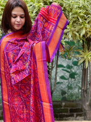 Purple Handwoven Ikat Dupatta Pure Silk-Cotton