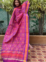 Purple Handwoven Ikat Dupatta Pure Silk-Cotton