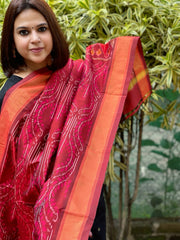 Maroon Handwoven Ikat Dupatta Pure Silk-Cotton