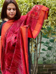 Maroon Handwoven Ikat Dupatta Pure Silk-Cotton