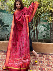 Maroon Handwoven Ikat Dupatta Pure Silk-Cotton