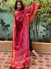 Maroon Handwoven Ikat Dupatta Pure Silk-Cotton