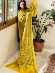 Yellow Handmade Kantha Dupatta in Pure Cotton