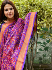 Purple Handwoven Ikat Dupatta Pure Silk-Cotton