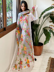Lite Pink Organza Dupatta with cross-stitch embroidery