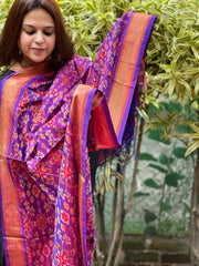 Purple Handwoven Ikat Dupatta Pure Silk-Cotton