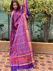 Purple Handwoven Ikat Dupatta Pure Silk-Cotton