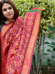 Lite Orange Handwoven Ikat Dupatta Pure Silk-Cotton