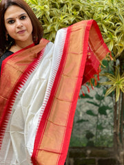 Ivory Handwoven Ikat Dupatta in Pure Silk