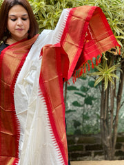 Ivory Handwoven Ikat Dupatta in Pure Silk