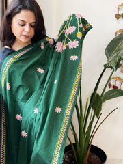 Green Handmade Kantha Dupatta in Pure Cotton